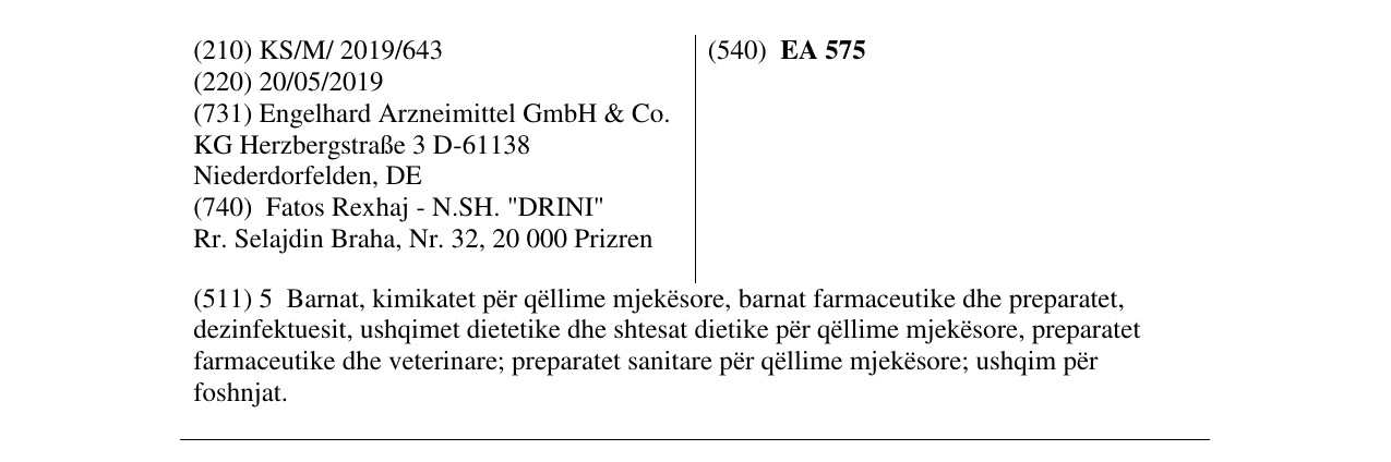 Zëri i markës EA 575 në buletin
