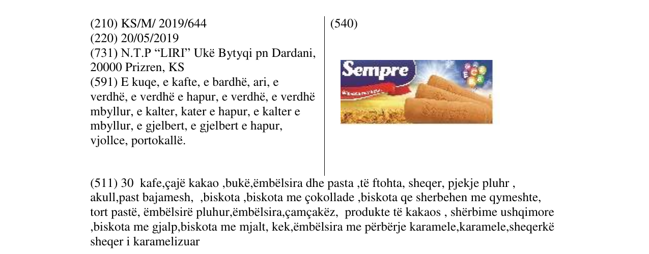 Η εγγραφή του σήματος Sempre στο δελτίο