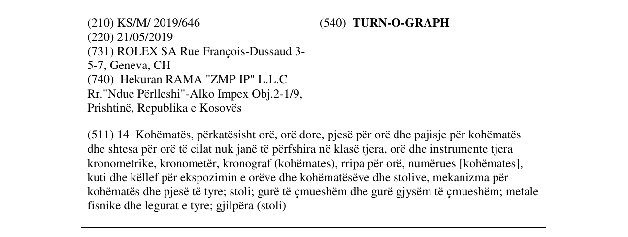 Zëri i markës TURN-O-GRAPH në buletin