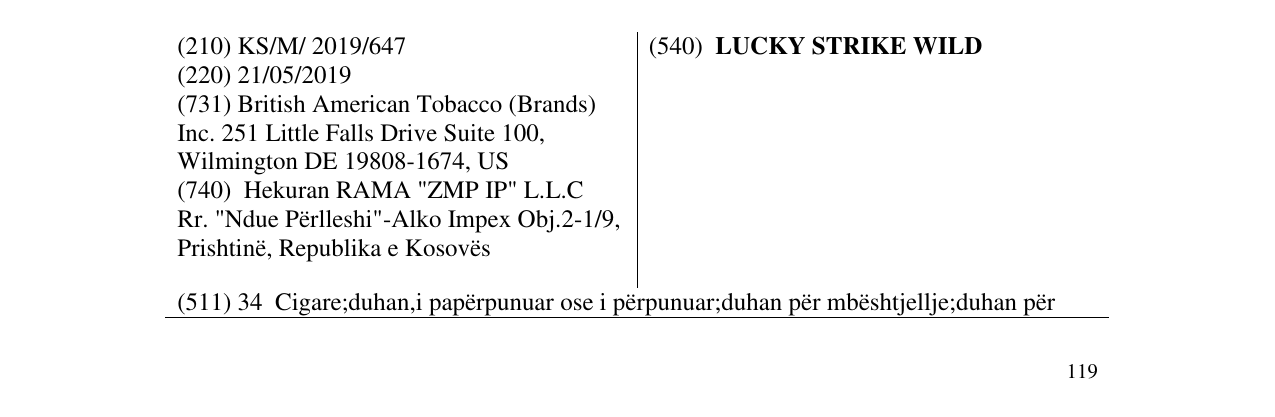 Zëri i markës LUCKY STRIKE WILD në buletin
