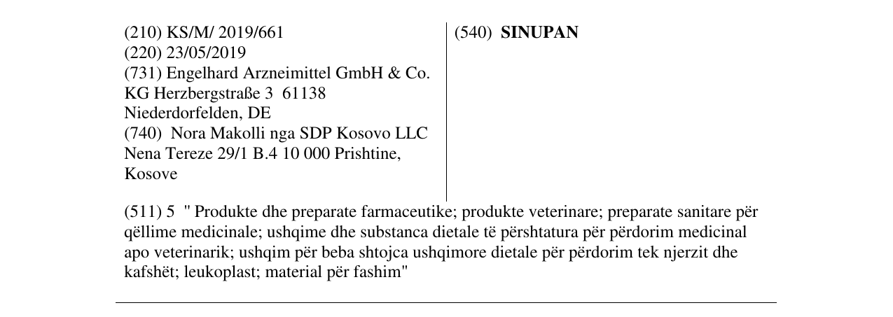 Zëri i markës SINUPAN në buletin