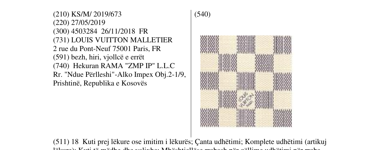 Zëri i markës LOUIS VUITTONE në buletin