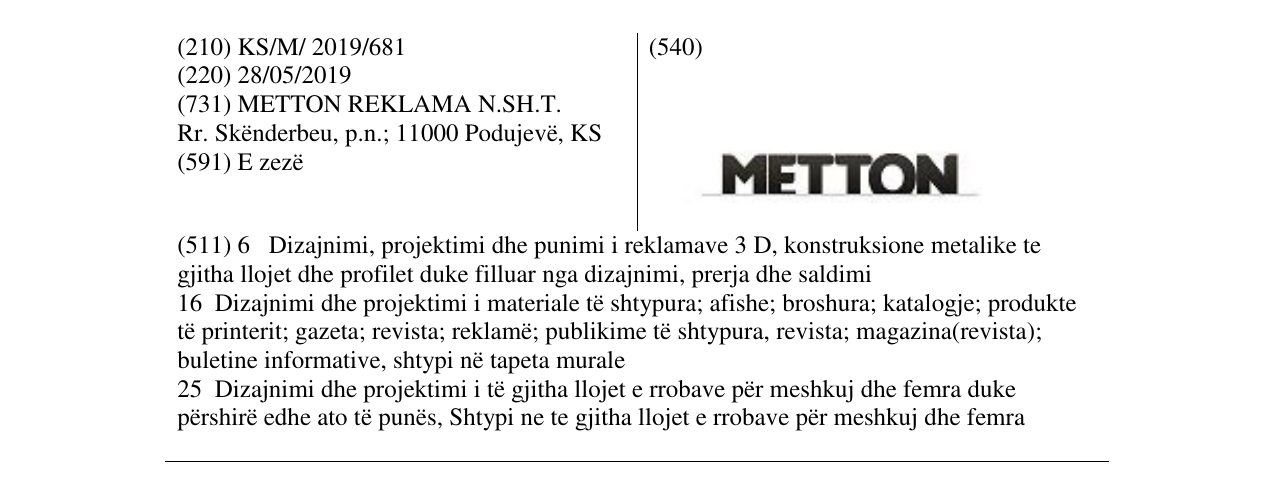 Zëri i markës METTON në buletin