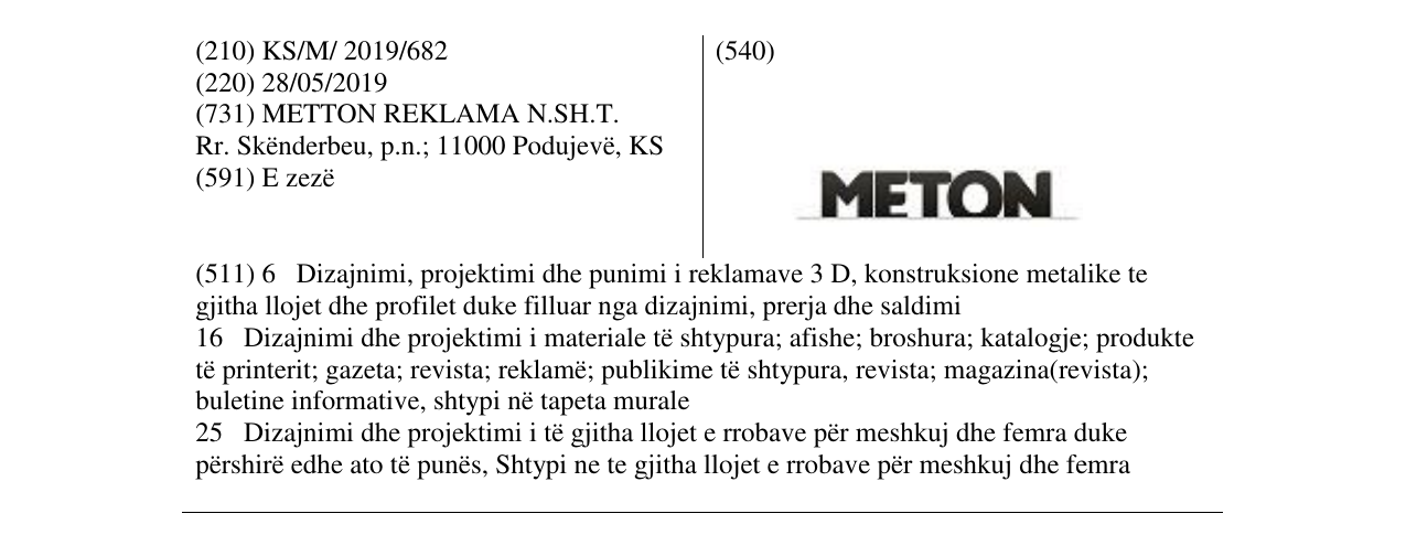 Zëri i markës METON në buletin