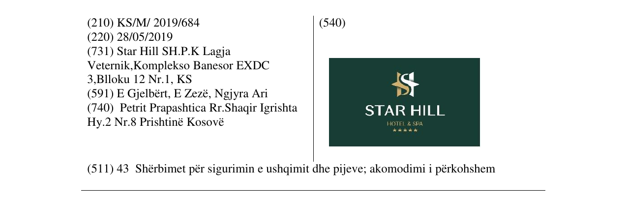 The entry of the trademark STAR HILL in the bulletin