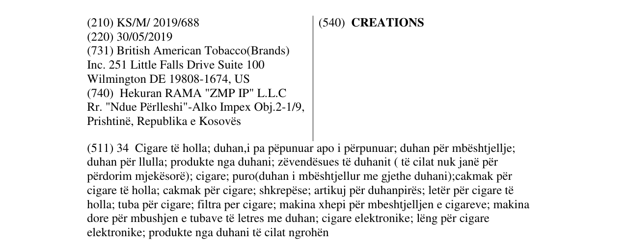 Zëri i markës CREATIONS në buletin