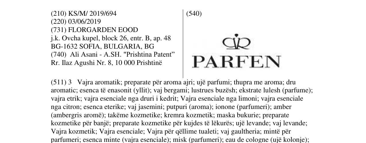 Zëri i markës PARFEN në buletin