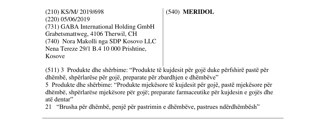 Zëri i markës MERIDOL në buletin