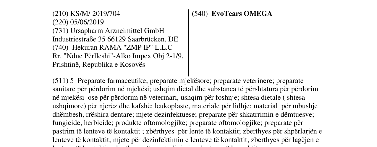 Zëri i markës EvoTears OMEGA në buletin