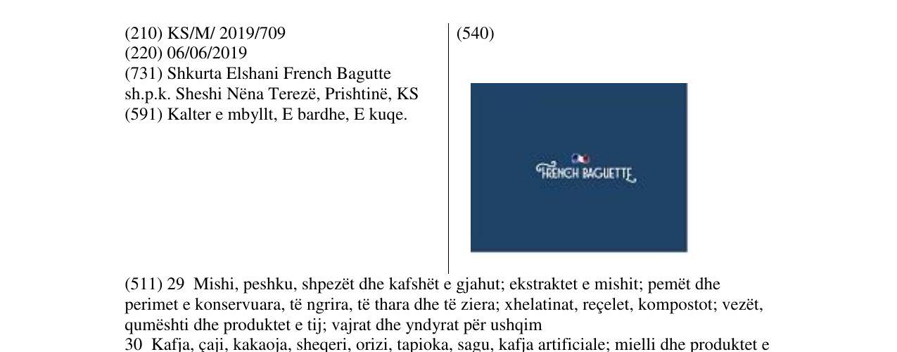 Zëri i markës FRENCH BAGUETTE në buletin