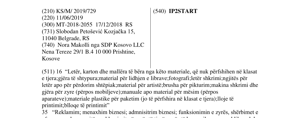 Zëri i markës IP2START në buletin