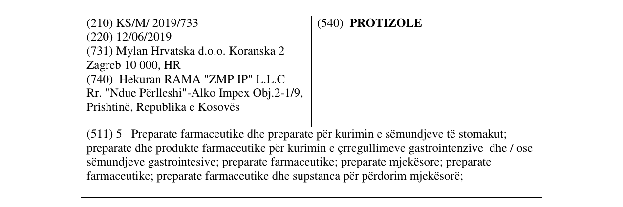 Zëri i markës PROTIZOLE në buletin