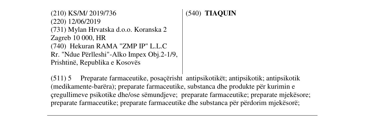 Zëri i markës TIAQUIN në buletin