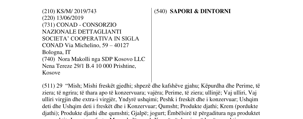 Zëri i markës SAPORI & DINTORNI në buletin