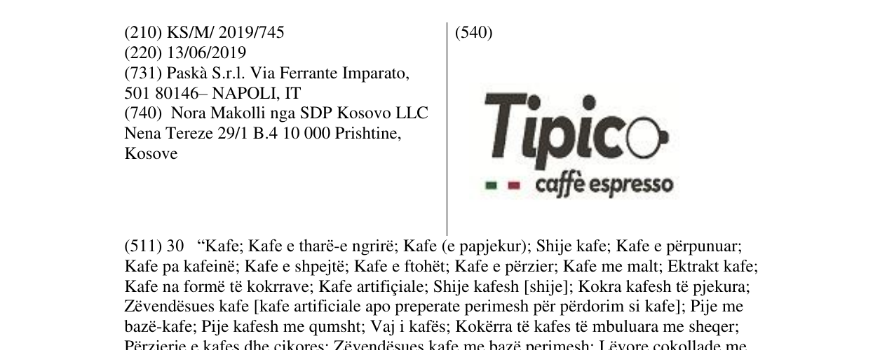 Zëri i markës Tipico në buletin