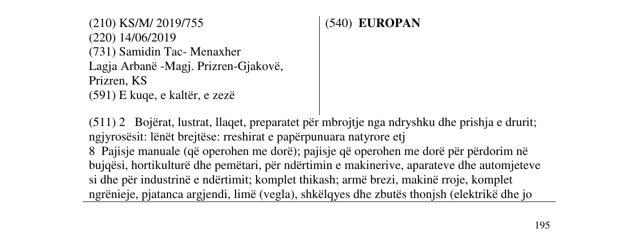 Zëri i markës EUROPAN në buletin