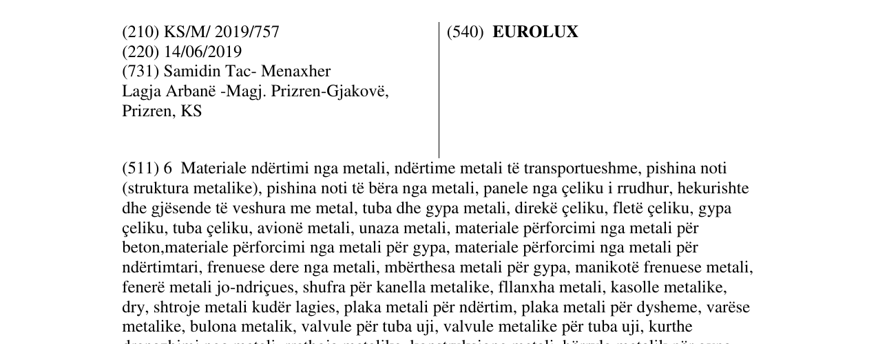 Zëri i markës EUROLUX në buletin