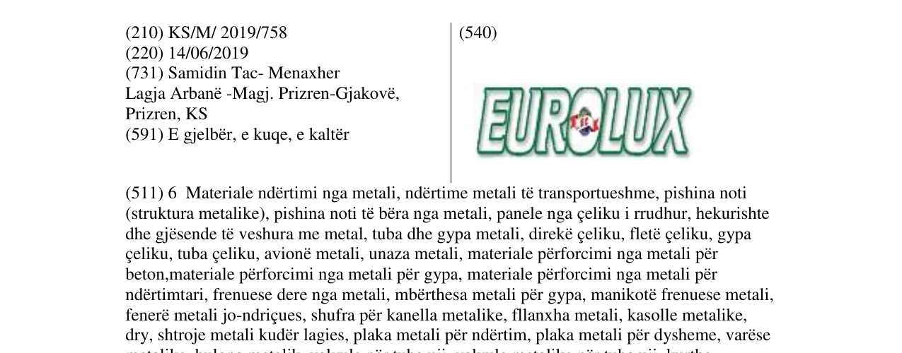 Zëri i markës EUROLUX në buletin