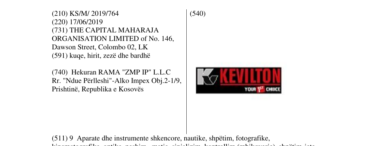 Zëri i markës KEVILTON në buletin