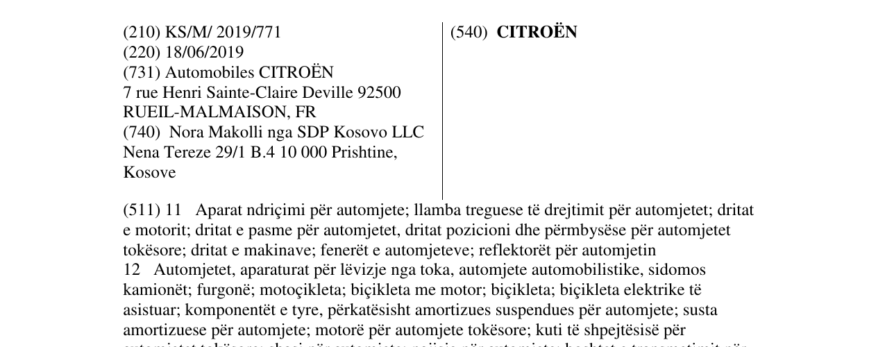 Zëri i markës CITROËN në buletin
