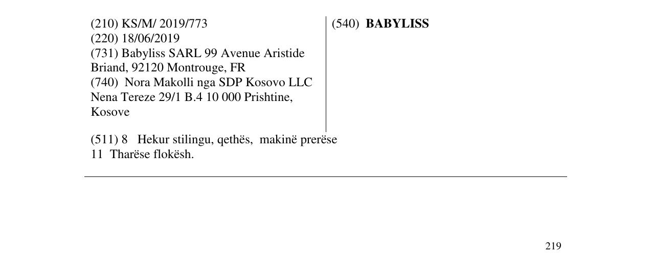 Zëri i markës BABYLISS në buletin