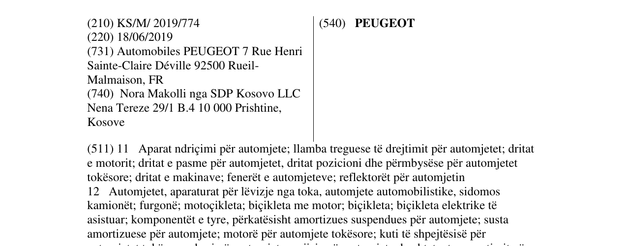 Zëri i markës PEUGEOT në buletin