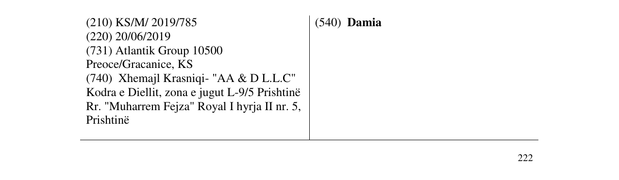 Zëri i markës Damia në buletin