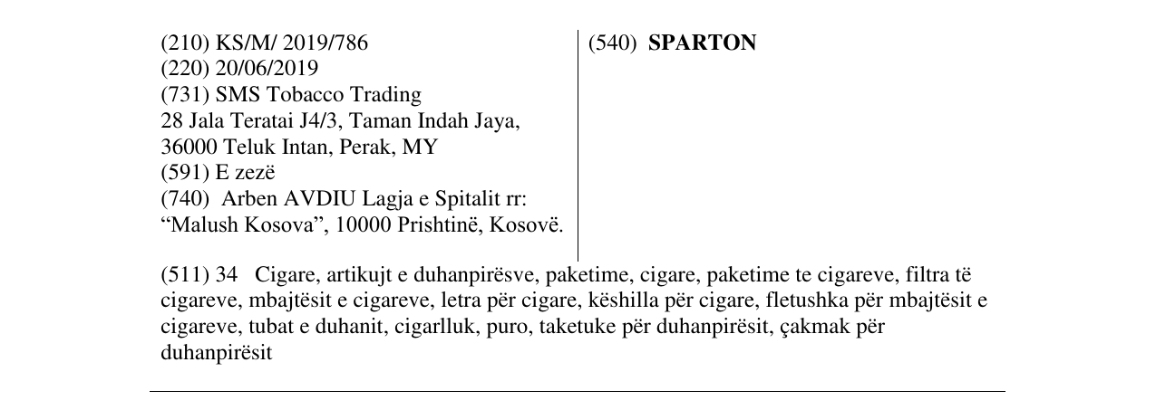 L'inscription de la marque SPARTON au bulletin