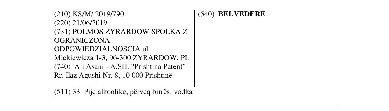 Zëri i markës BELVEDERE në buletin
