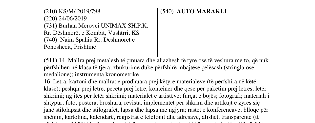 Zëri i markës AUTO MARAKLI në buletin