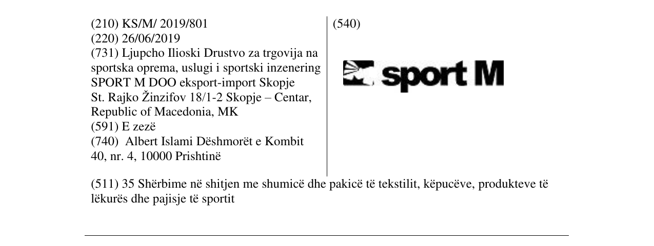 Zëri i markës sport M në buletin
