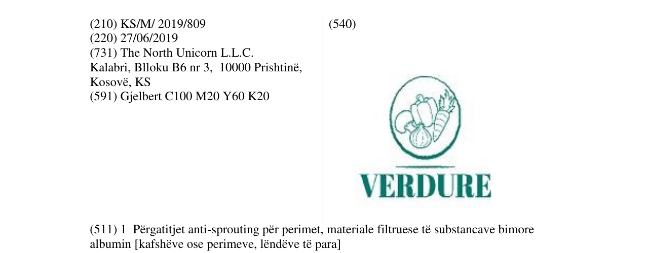 Zëri i markës VERDURE në buletin