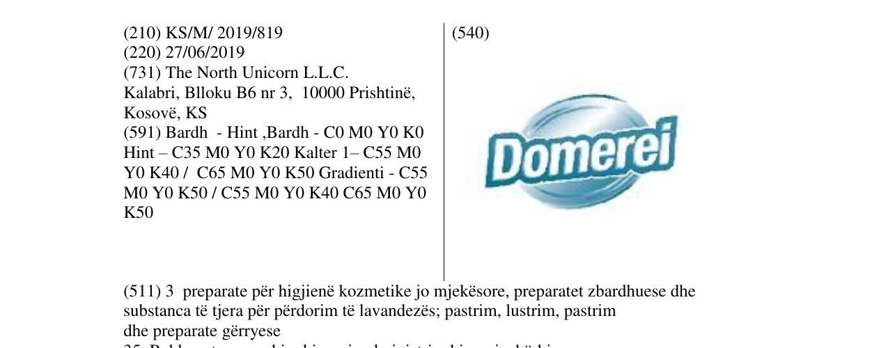 Zëri i markës Domerei në buletin
