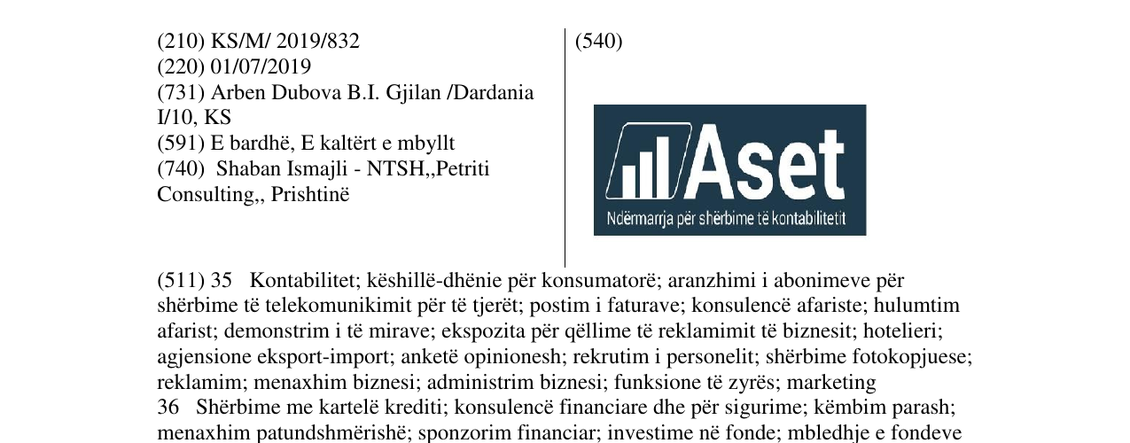 Zëri i markës Aset në buletin