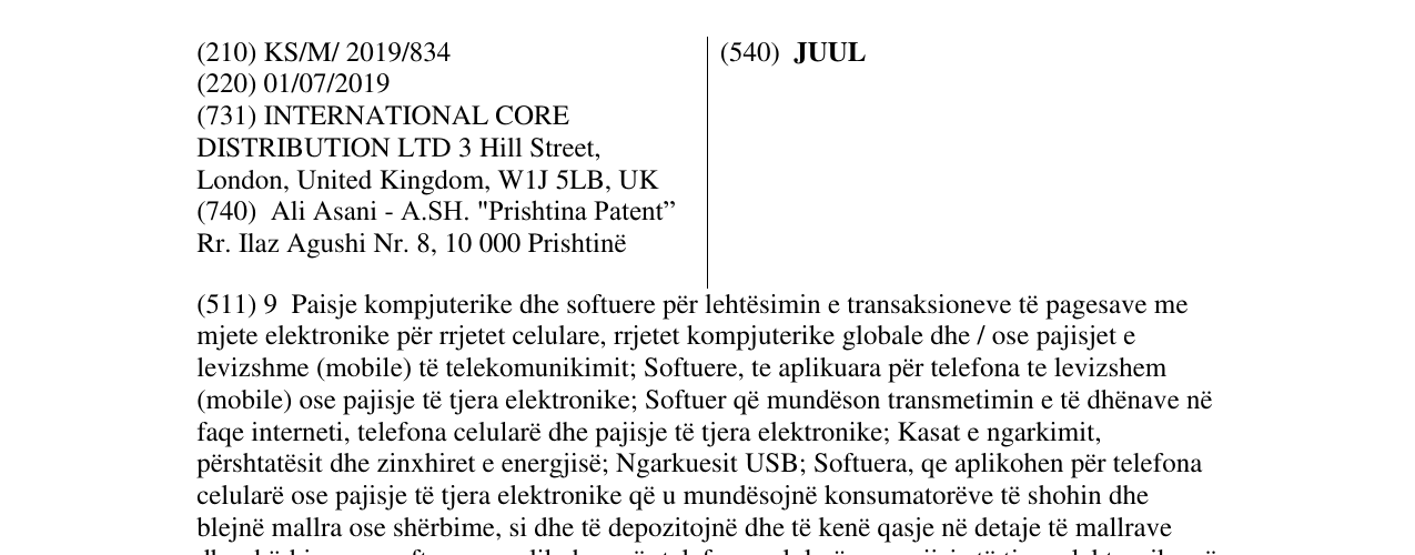 Zëri i markës JUUL në buletin