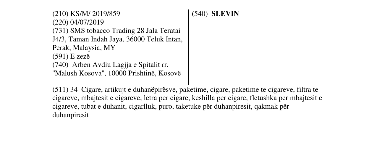 Zëri i markës SLEVIN në buletin