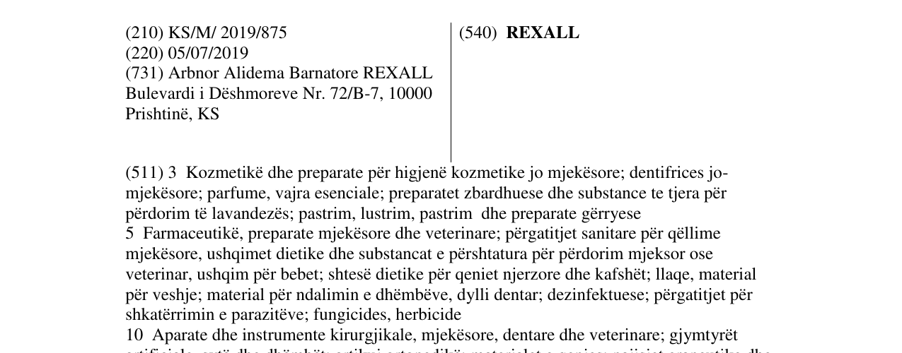 Zëri i markës REXALL në buletin