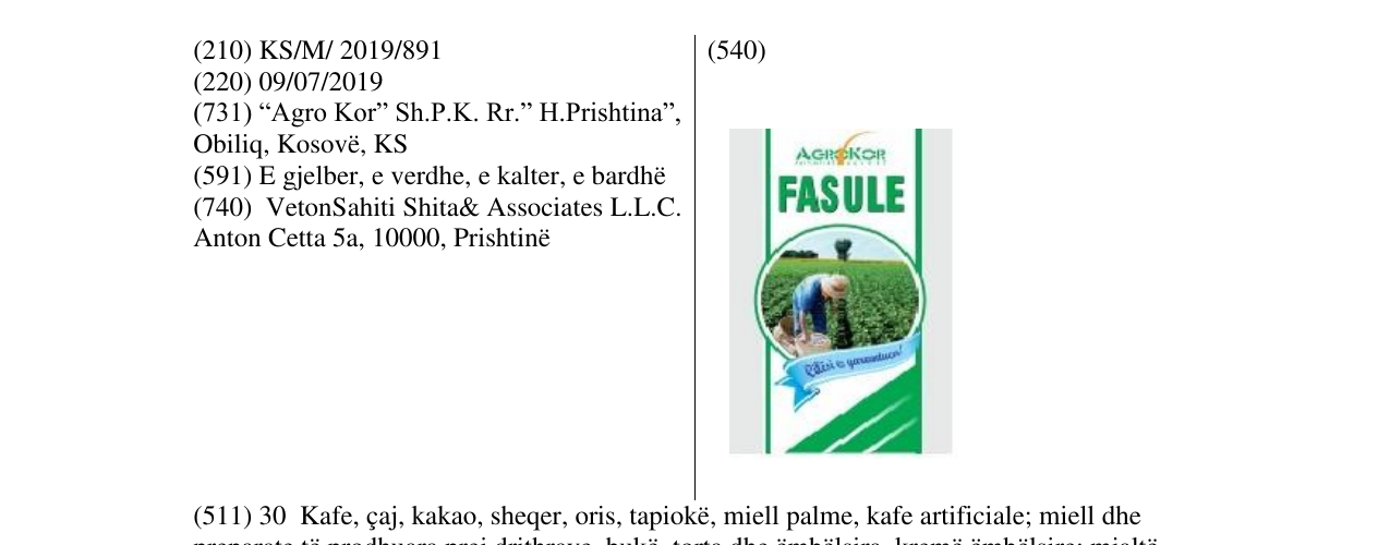 Zëri i markës FASULE në buletin