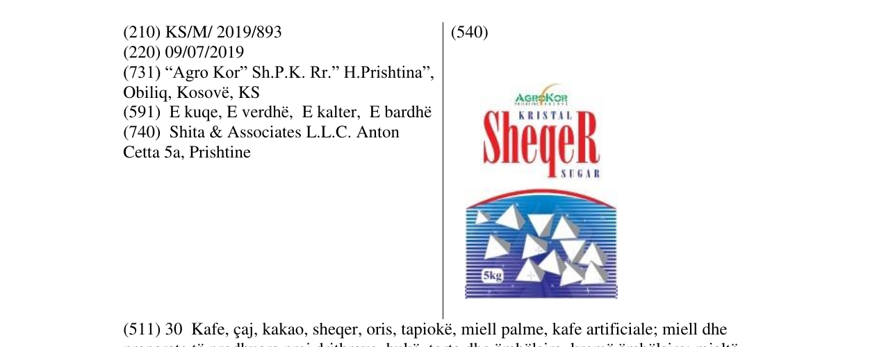 Zëri i markës Sheqer në buletin