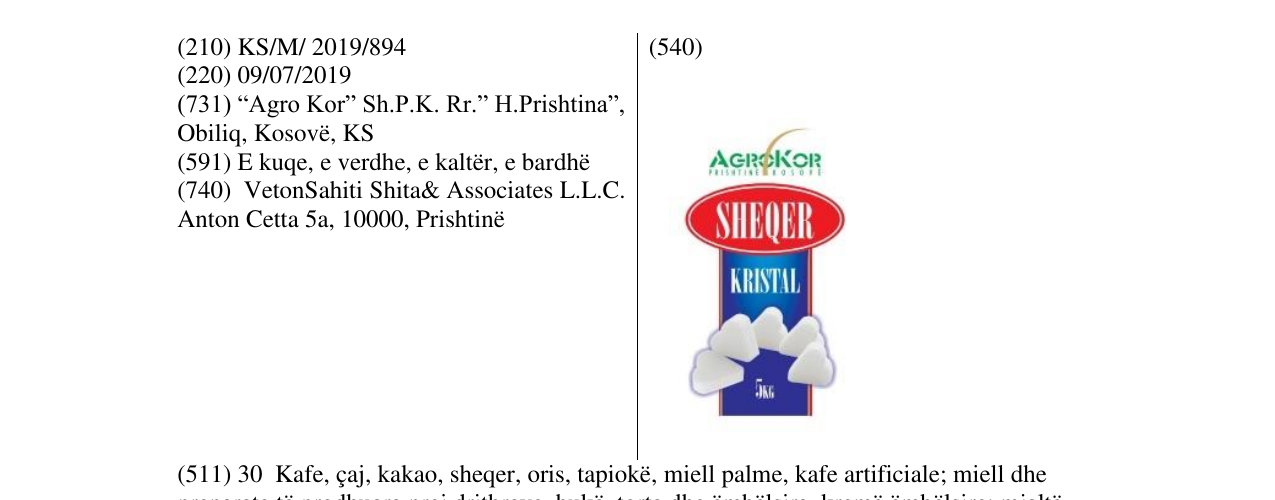Zëri i markës Sheqer kristal në buletin