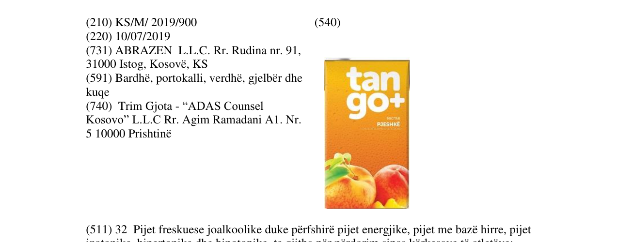 Zëri i markës tango+ Pjeshkë në buletin
