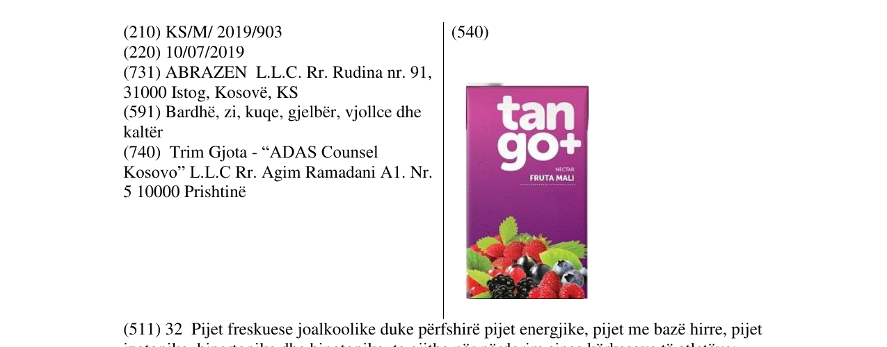 Zëri i markës tango+ Fruta mali në buletin