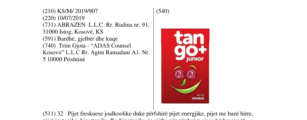 Zëri i markës tango+ junior Vishnje në buletin