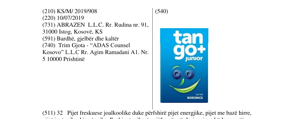 Zëri i markës tango+ junior Boronic në buletin