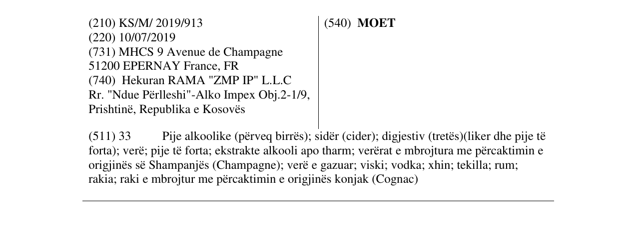 Zëri i markës MOET në buletin