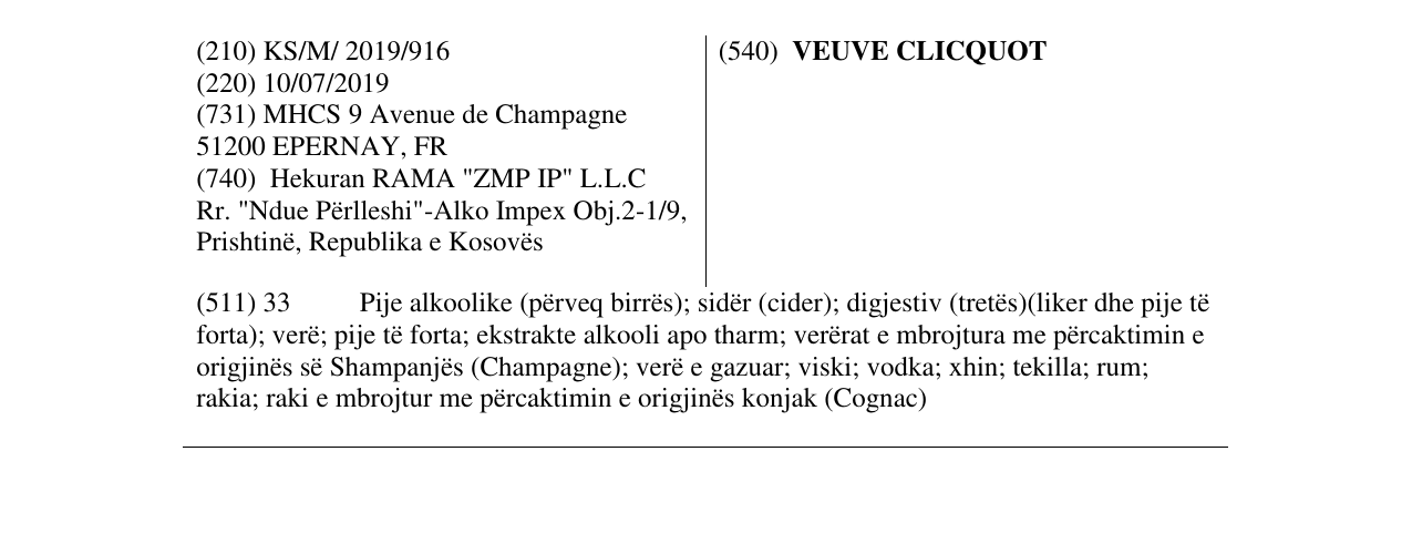 Zëri i markës VEUVE CLICQUOT në buletin