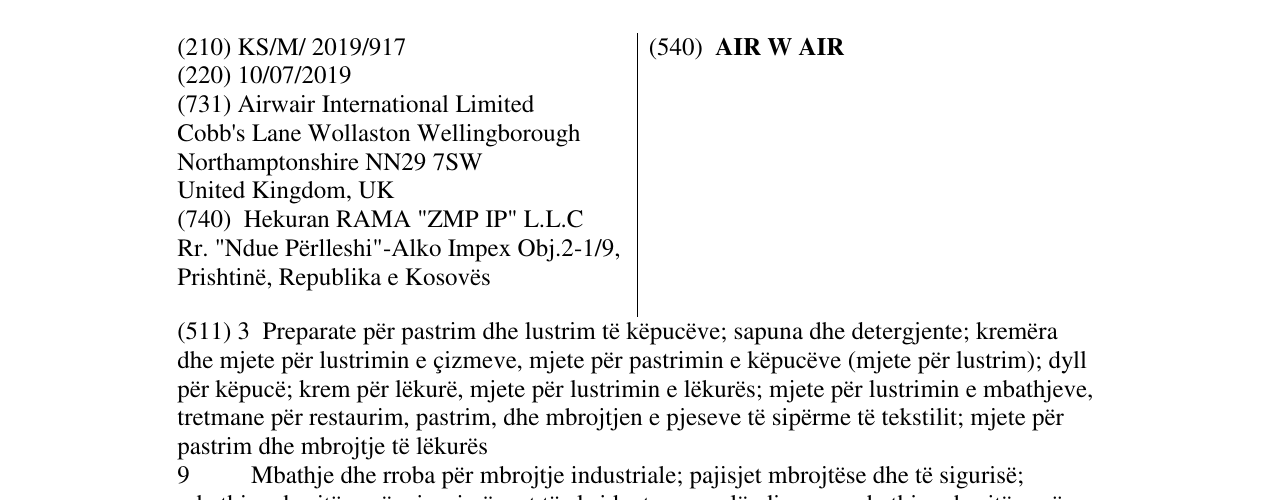 Zëri i markës AIR W AIR në buletin