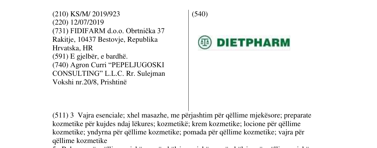 Zëri i markës DIETPHARM në buletin