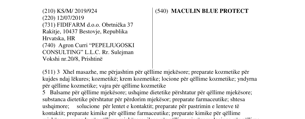 Zëri i markës MACULIN BLUE PROTECT në buletin