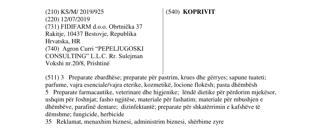 Zëri i markës KOPRIVIT në buletin